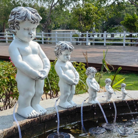 Peeing Boy Solar Fountain Water with solar panel Decoration Resin Crafts Animal Resin Ornaments