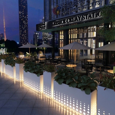 Galvanized Raised planter box,Solar LED Lights Planter Garden Boxes Outdoor, Rectangular Large Metal flower box partition