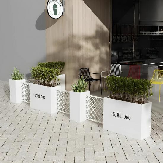 Outdoor wrought iron flower box mesh combination, stainless steel Planter box outdoor partition, suitable for cafes, companies, rooftops and courtyards.