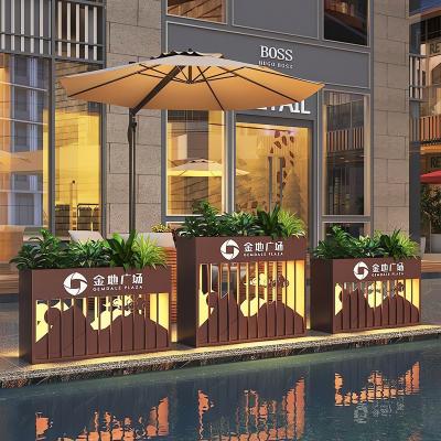 Outdoor solar LED wrought iron flower box combination, stainless steel Planter box outdoor partition, suitable for cafes, rooftops and courtyards.