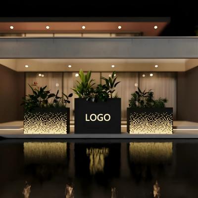 Outdoor solar LED wrought iron flower box combination, stainless steel Planter box outdoor partition, suitable for cafes, rooftops and courtyards.