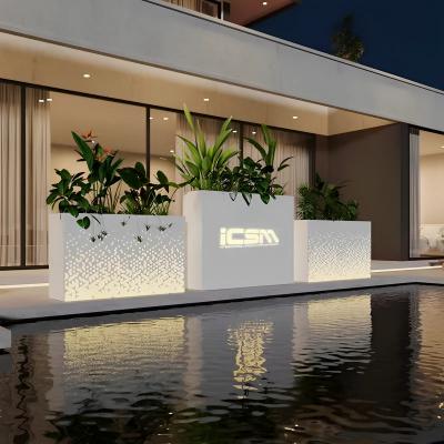 Outdoor solar LED wrought iron flower box combination, stainless steel Planter box outdoor partition, suitable for cafes, rooftops and courtyards.